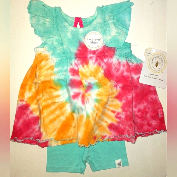 ★NWT★BURT'S BEES BABY★Magenta Maple Summer Swirl Organic Cotton 2 pc Tie-dye Set - Picture 2 of 12